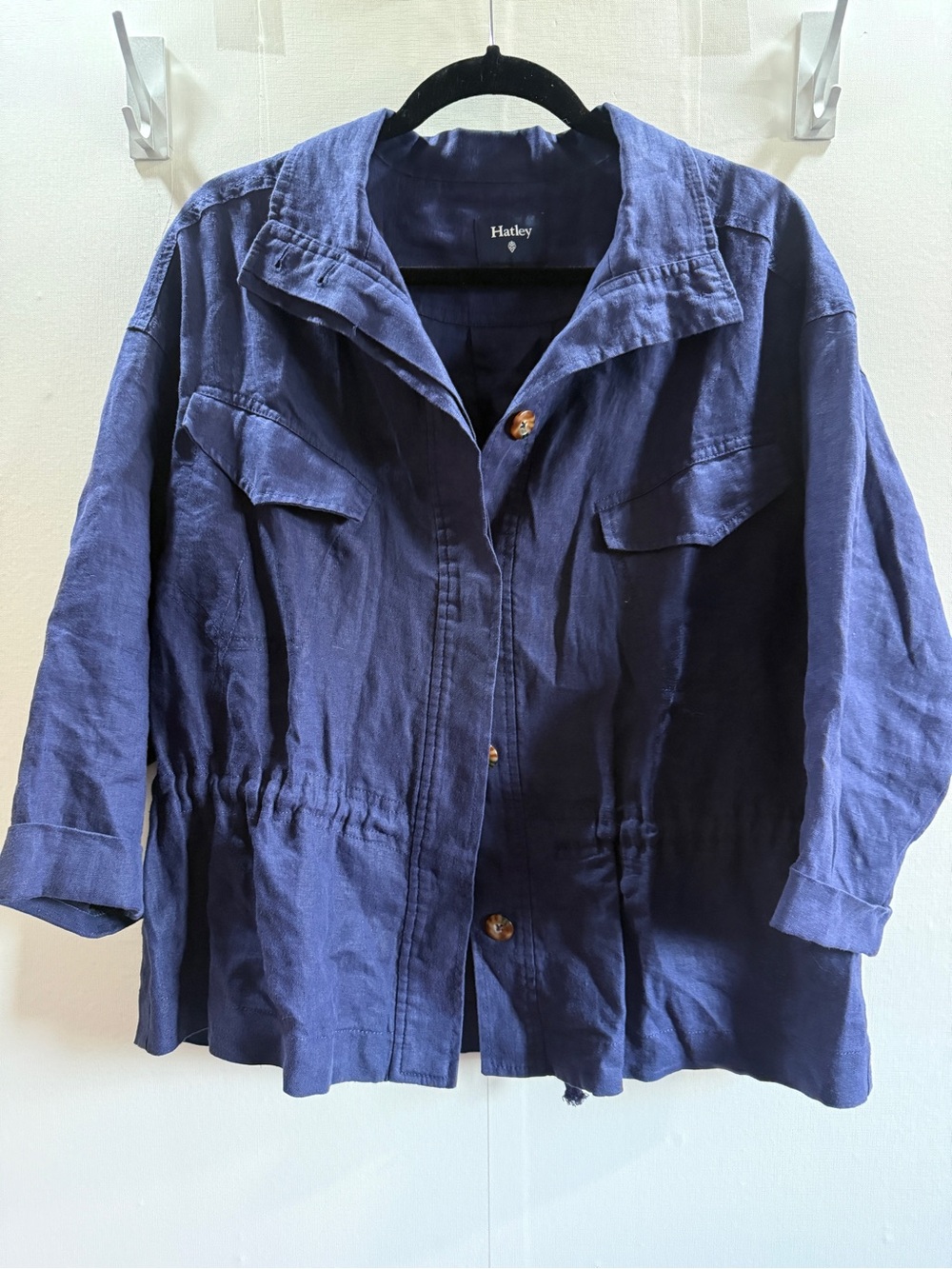 Hatley Navy Blue Linen Utility Safari Jacket Drawstring Waist Women’s Linen